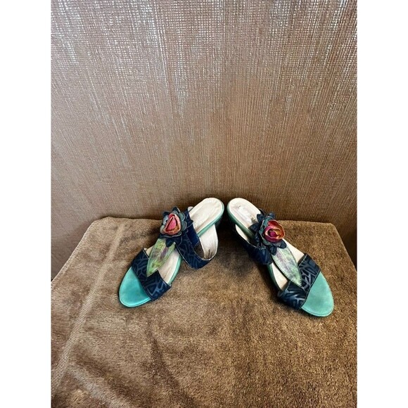 L’Artiste SpringStep Shayla Leather Handmade Floral Wedge Sandals Size 9.5 EU 40 - Picture 2 of 6